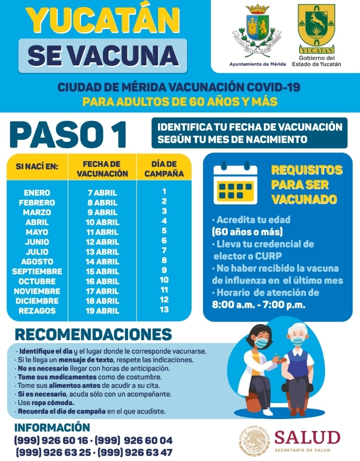 Mérida inicia vacunación anticovid el miércoles 7 de abril