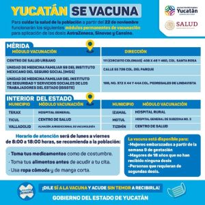 Instalarán en Yucatán módulos permanentes de vacunación contra la Covid19