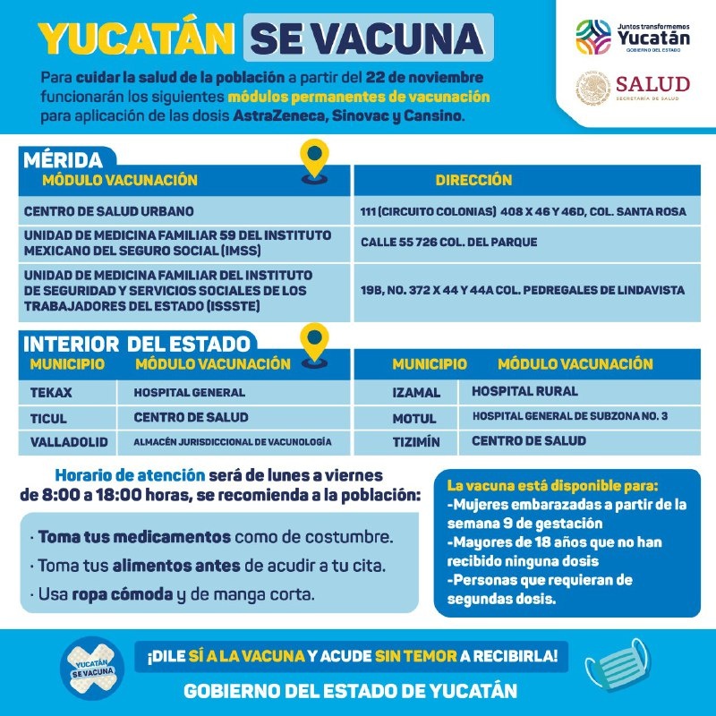 Instalarán en Yucatán módulos permanentes de vacunación contra la Covid19