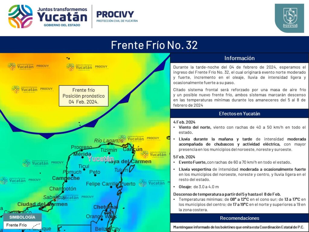 Se espera la llegada del frente frío No. 32