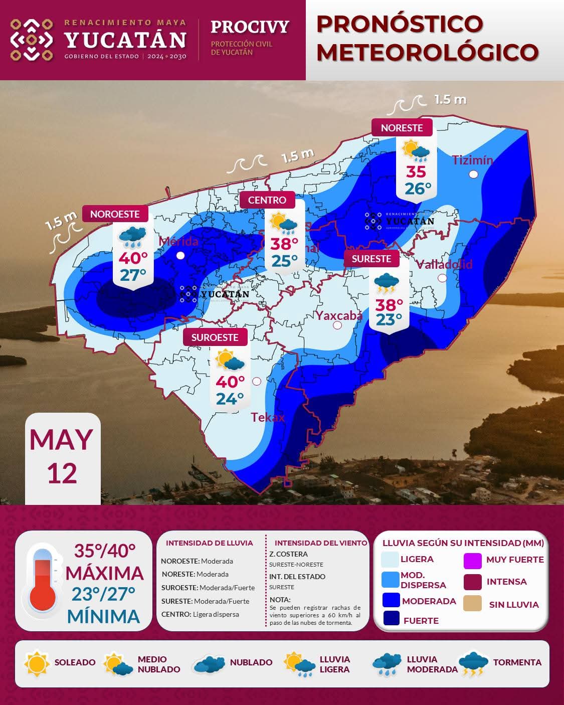 Yucatán bajo el sol y la lluvia: Reporte del 12 de mayo