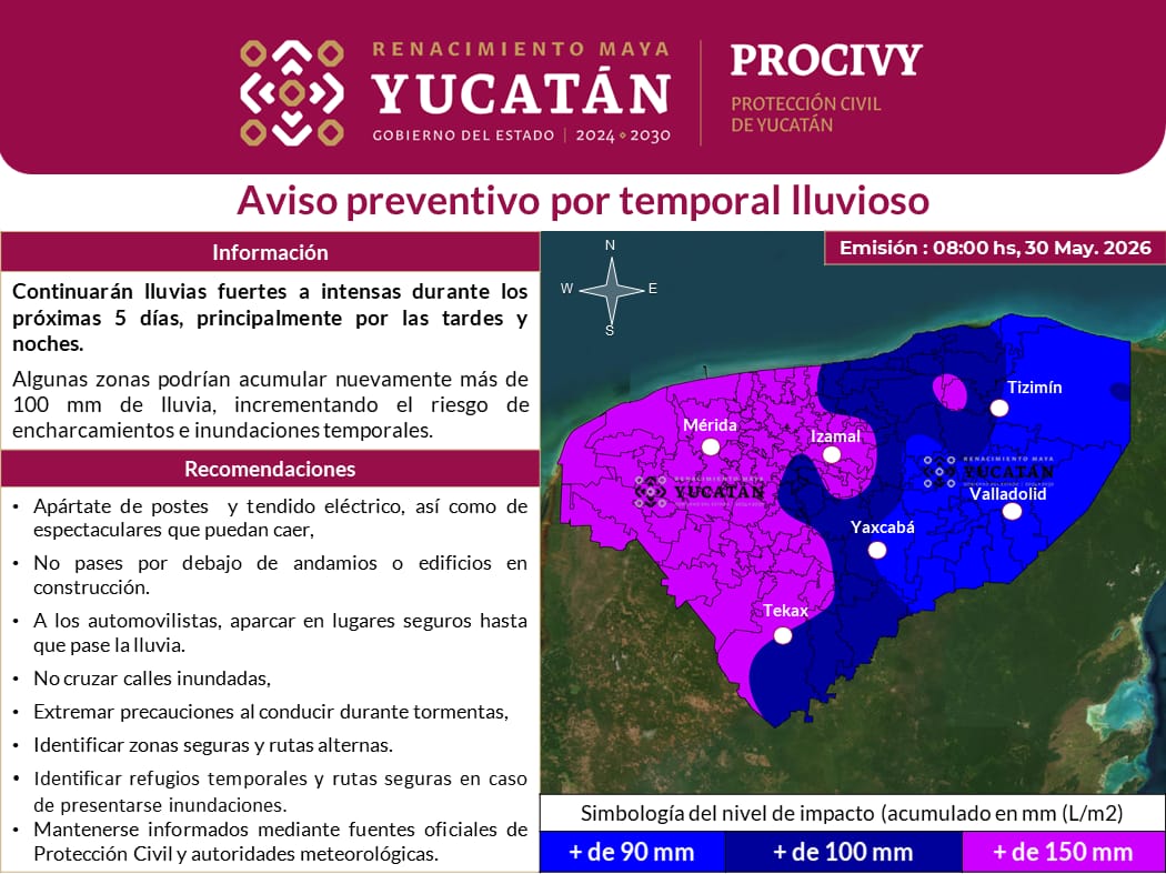 Prevén lluvias fuertes durante los próximos días en Yucatán