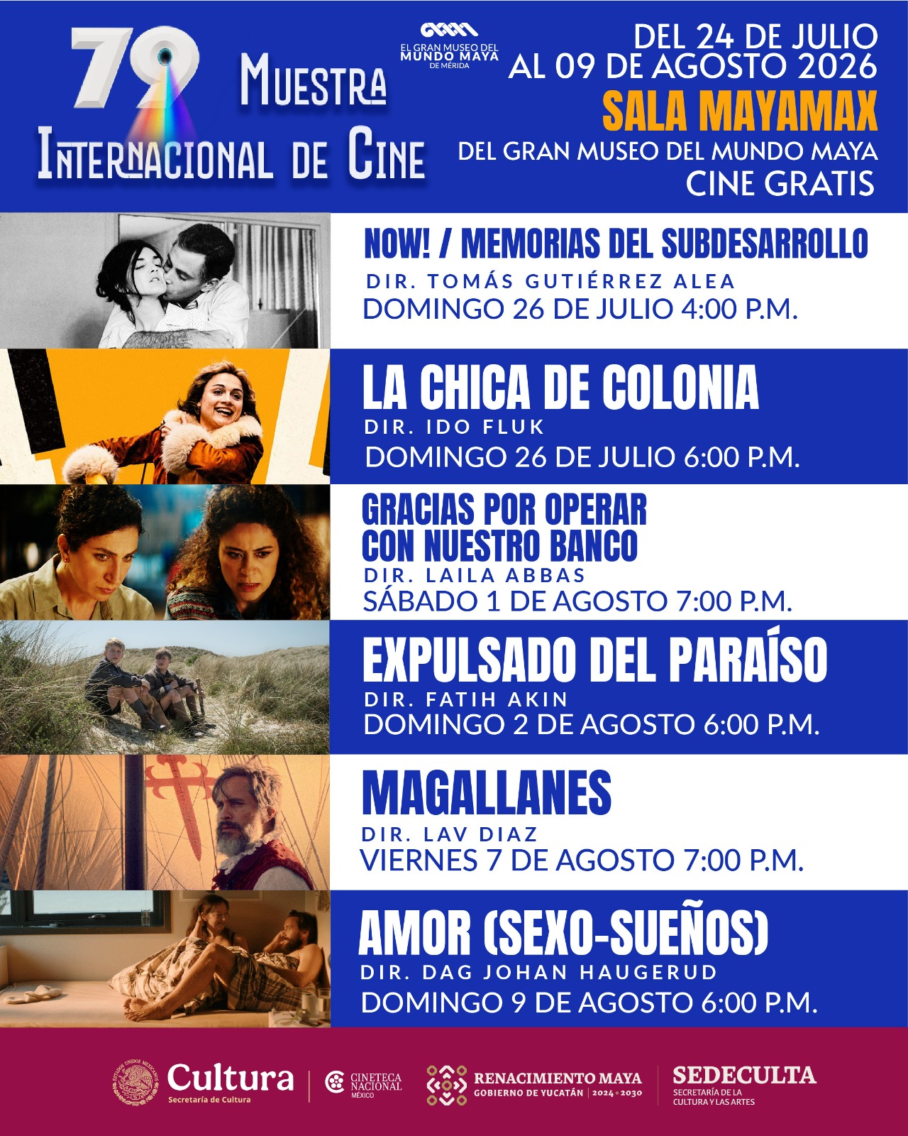 Cine internacional gratuito llega a Yucatán con la 79.ª Muestra de la Cineteca Nacional